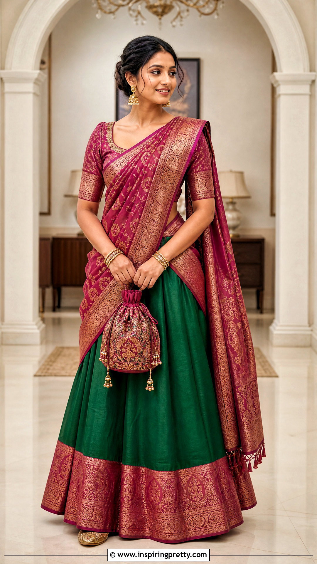 South Indian Silk Skirt And Zari Blouse - 50 skirt and top traditional outfit ideas