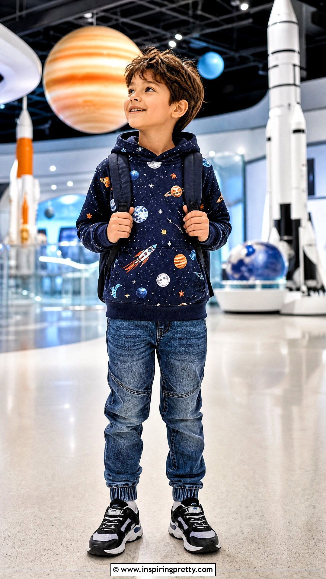 Space Print Hoodie With Denim Joggers - 50 latest kids top designs