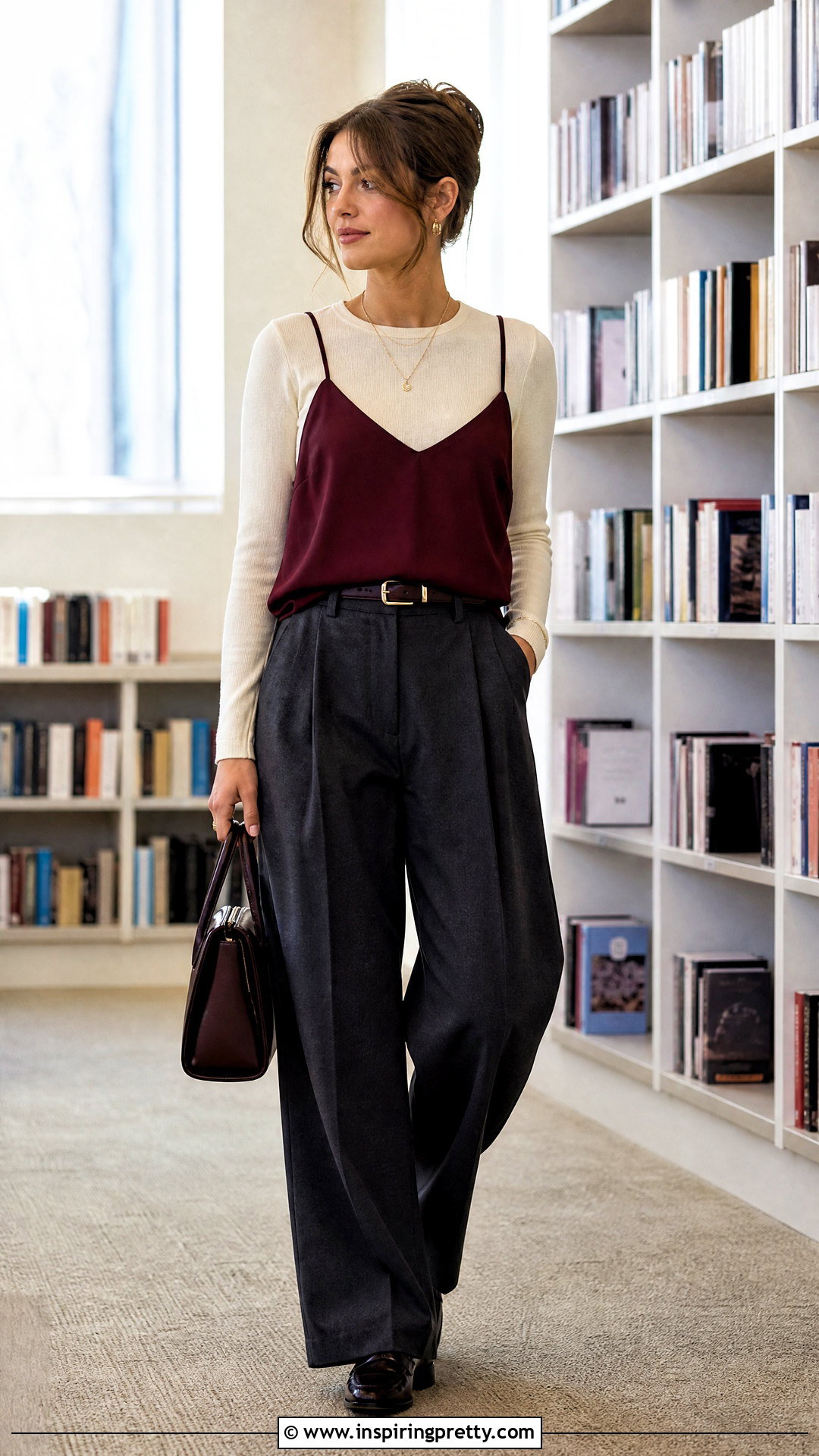 Spaghetti Strap Top Over a Fitted Long Sleeve Shirt - 50 spaghetti strap top outfit ideas