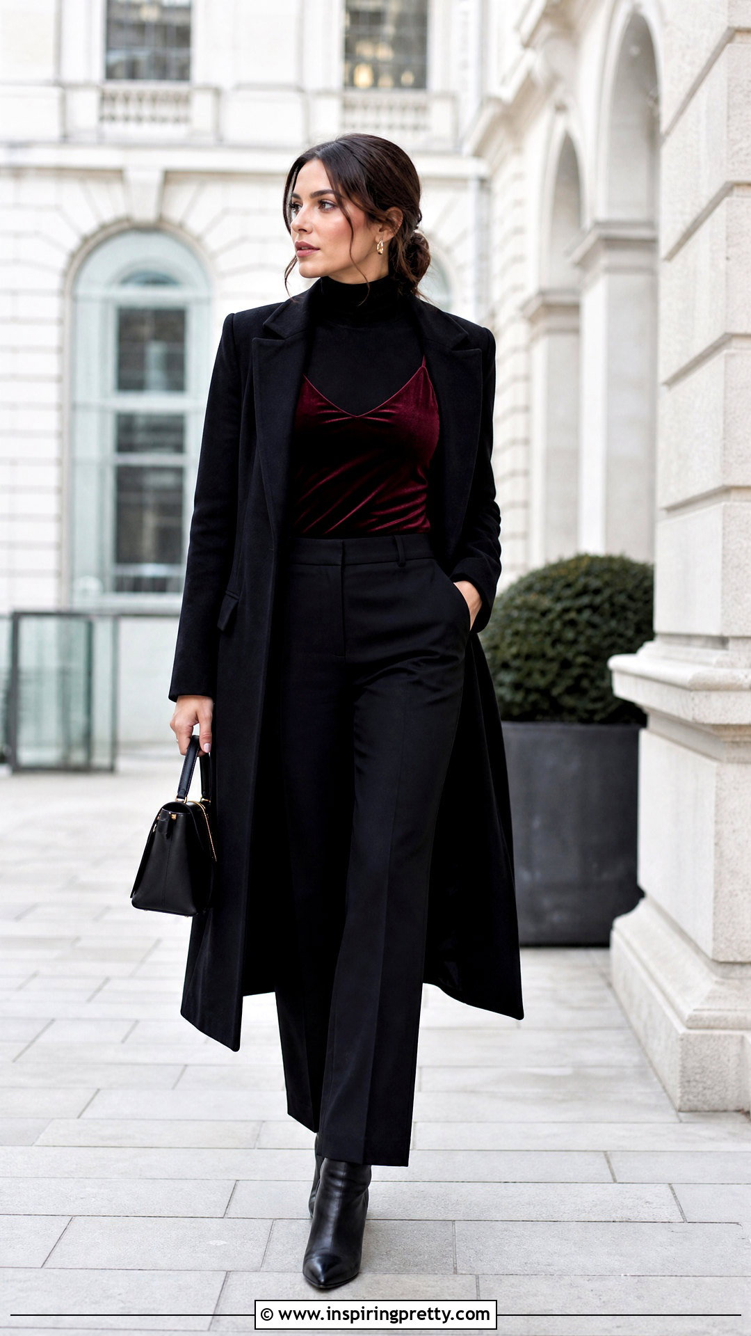 Spaghetti Top Over Fitted Turtleneck And Trousers - 50 spaghetti top outfit ideas