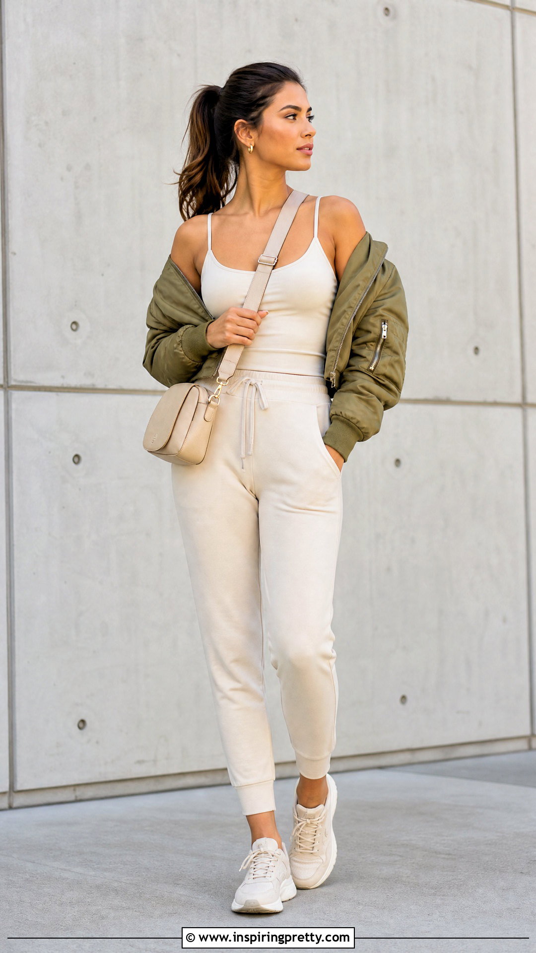 Spaghetti Top With Joggers And Bomber Jacket - 50 spaghetti top outfit ideas