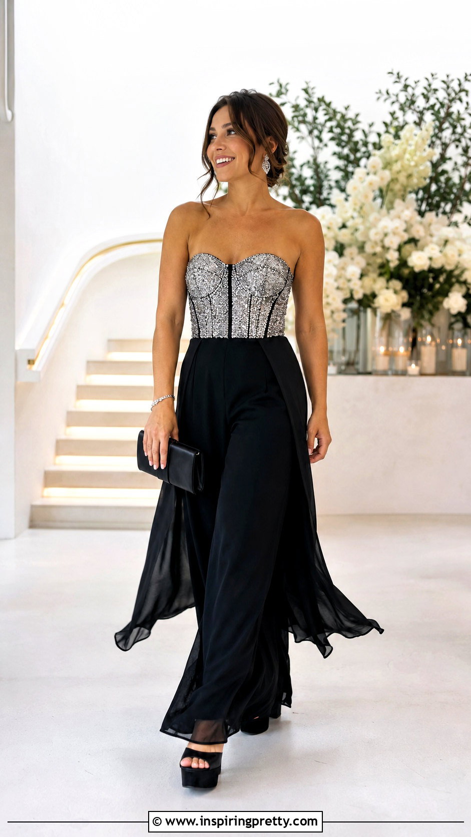 Sparkle Bustier Top With Palazzo Pants - 20 sparkle bustier top outfit ideas