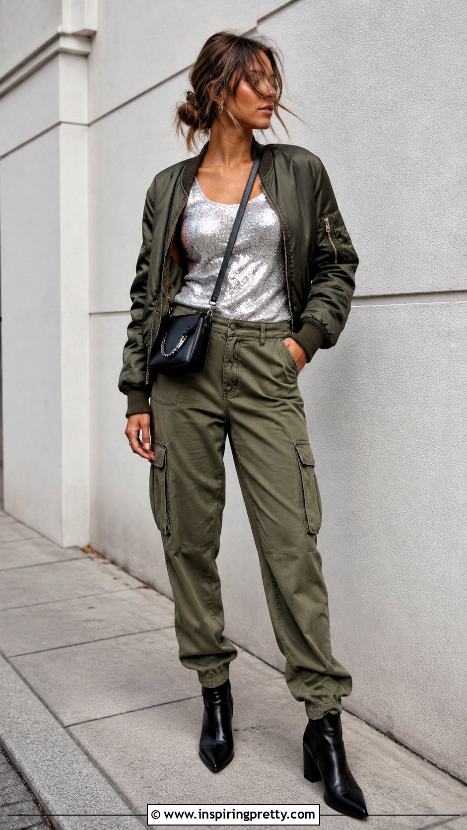 Sparkle Top With Cargo Pants - 50 sparkle top outfit ideas