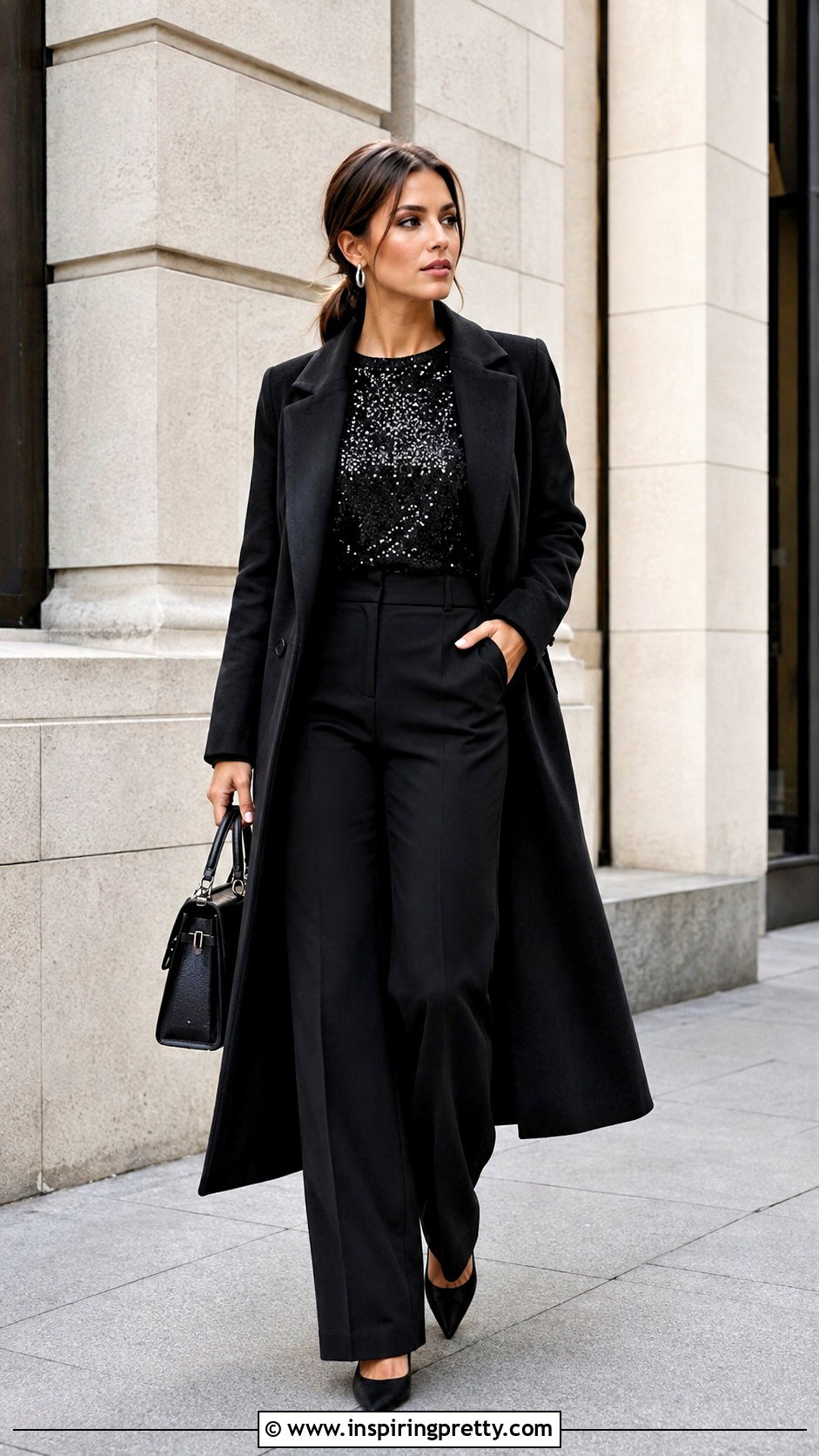 Sparkle Top With Monochrome Black Outfit - 50 sparkle top outfit ideas