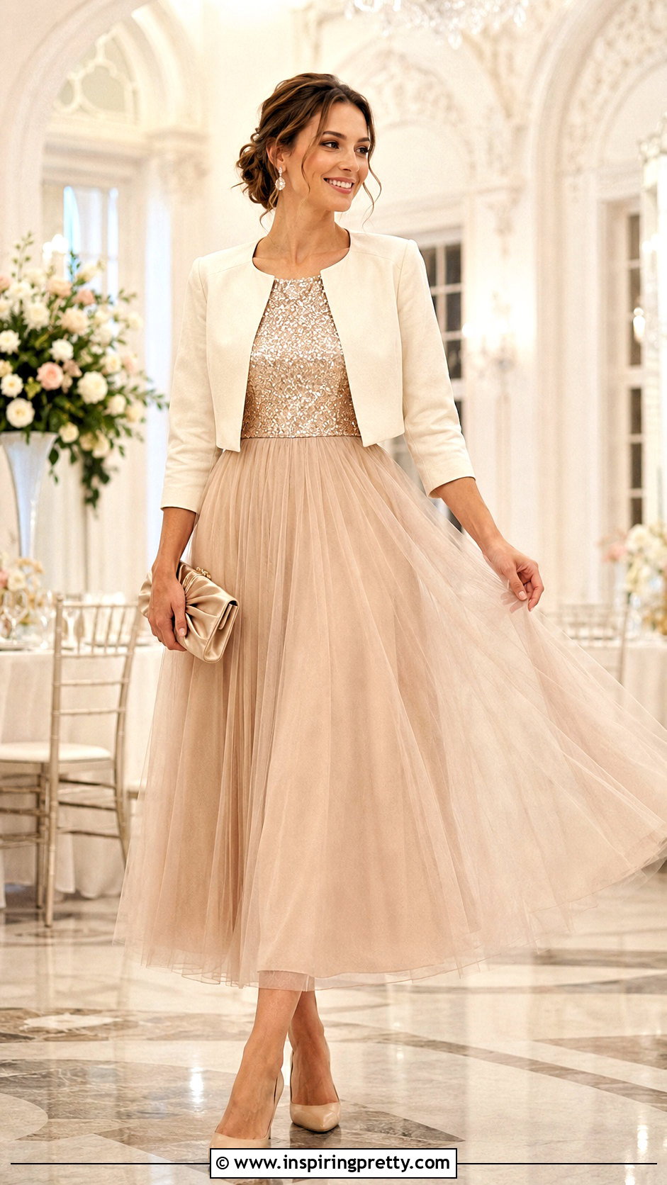 Sparkle Top With Tulle Midi Skirt - 50 sparkle top outfit ideas