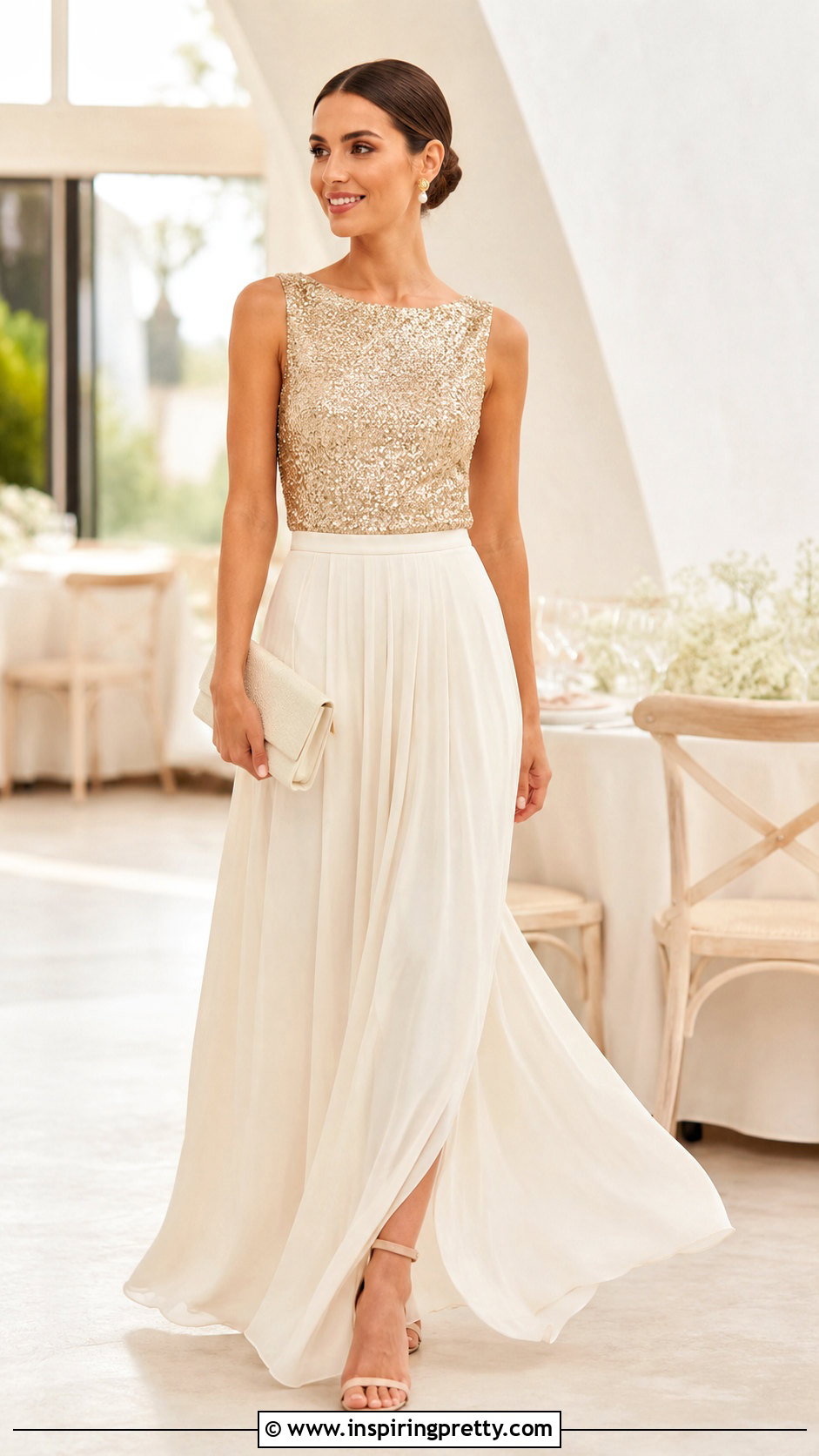Sparkly Gold Party Top With Ivory Maxi Skirt - 20 Sparkly Gold Party Top outfit ideas