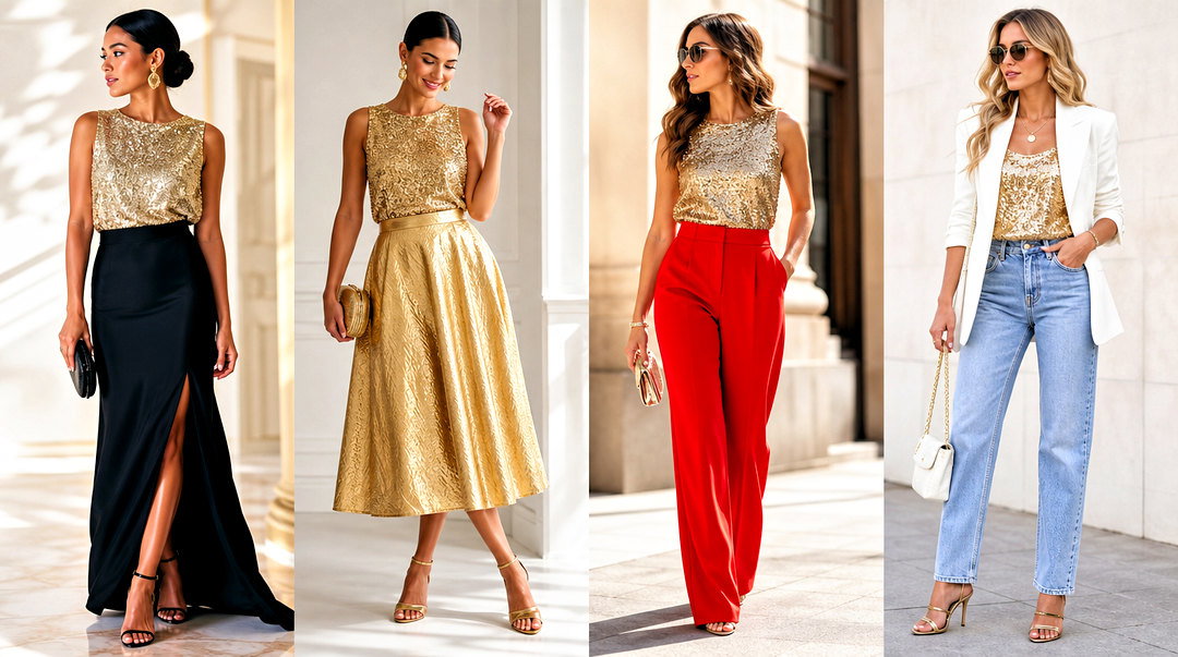 20 Sparkly Gold Sequin Top Outfit Ideas for Dazzling Nights