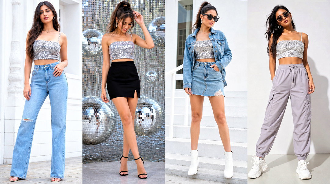 20 Sparkly Silver Crop Top Outfit Ideas for Party Season