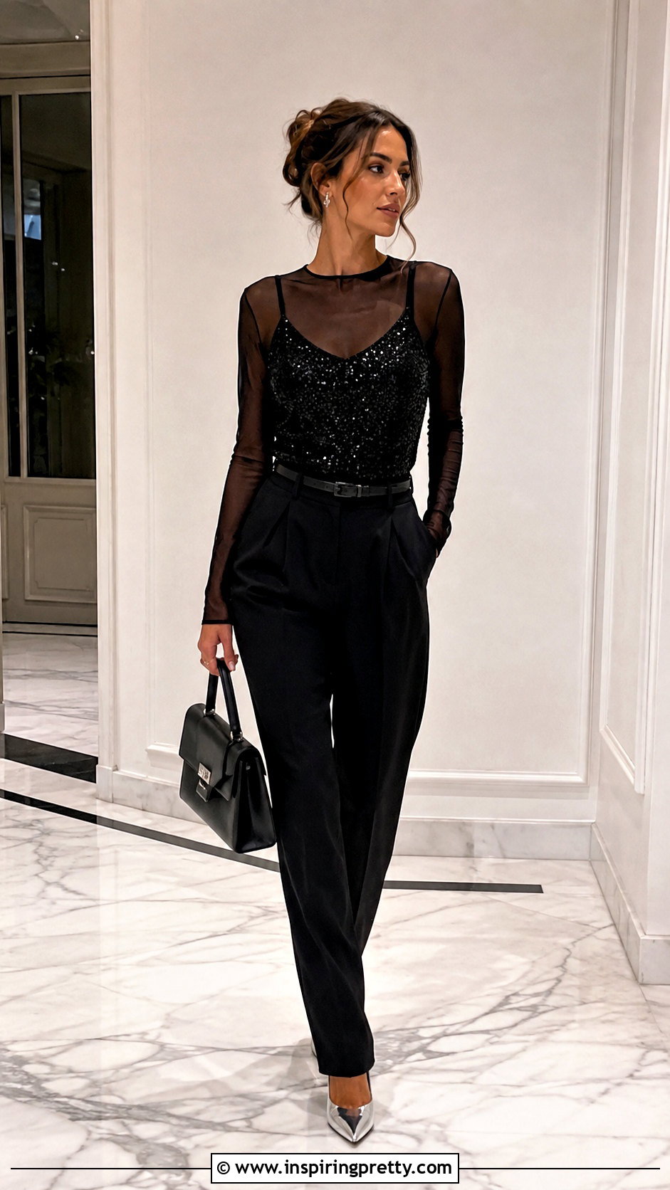 Sparkly Spaghetti Strap Top Over A Sheer Blouse - 25 Sparkly Spaghetti Strap Top outfit ideas