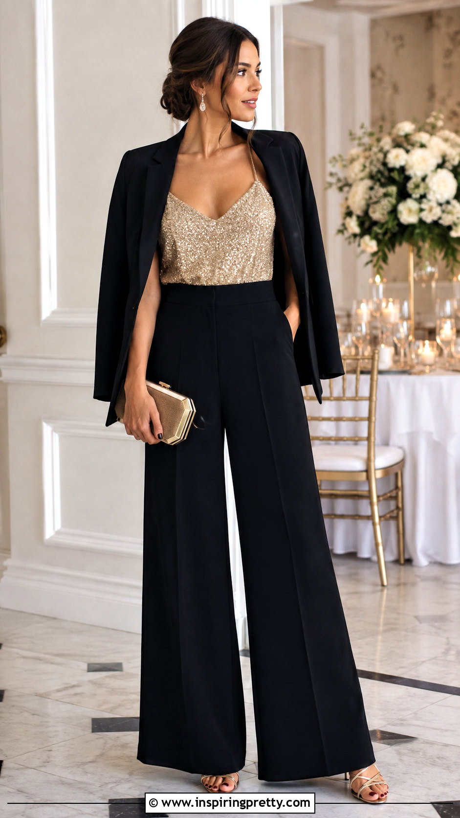Sparkly Spaghetti Strap Top With Palazzo Pants - 25 Sparkly Spaghetti Strap Top outfit ideas