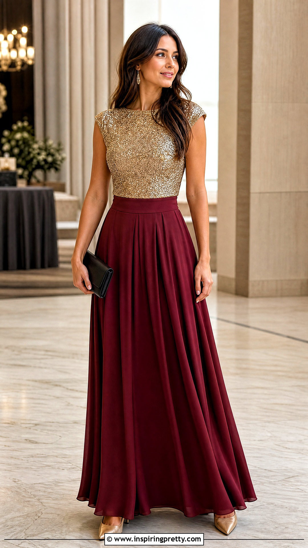 Sparkly Top With Flowing Maxi Skirt - what to wear with sparkly top (25 ways)