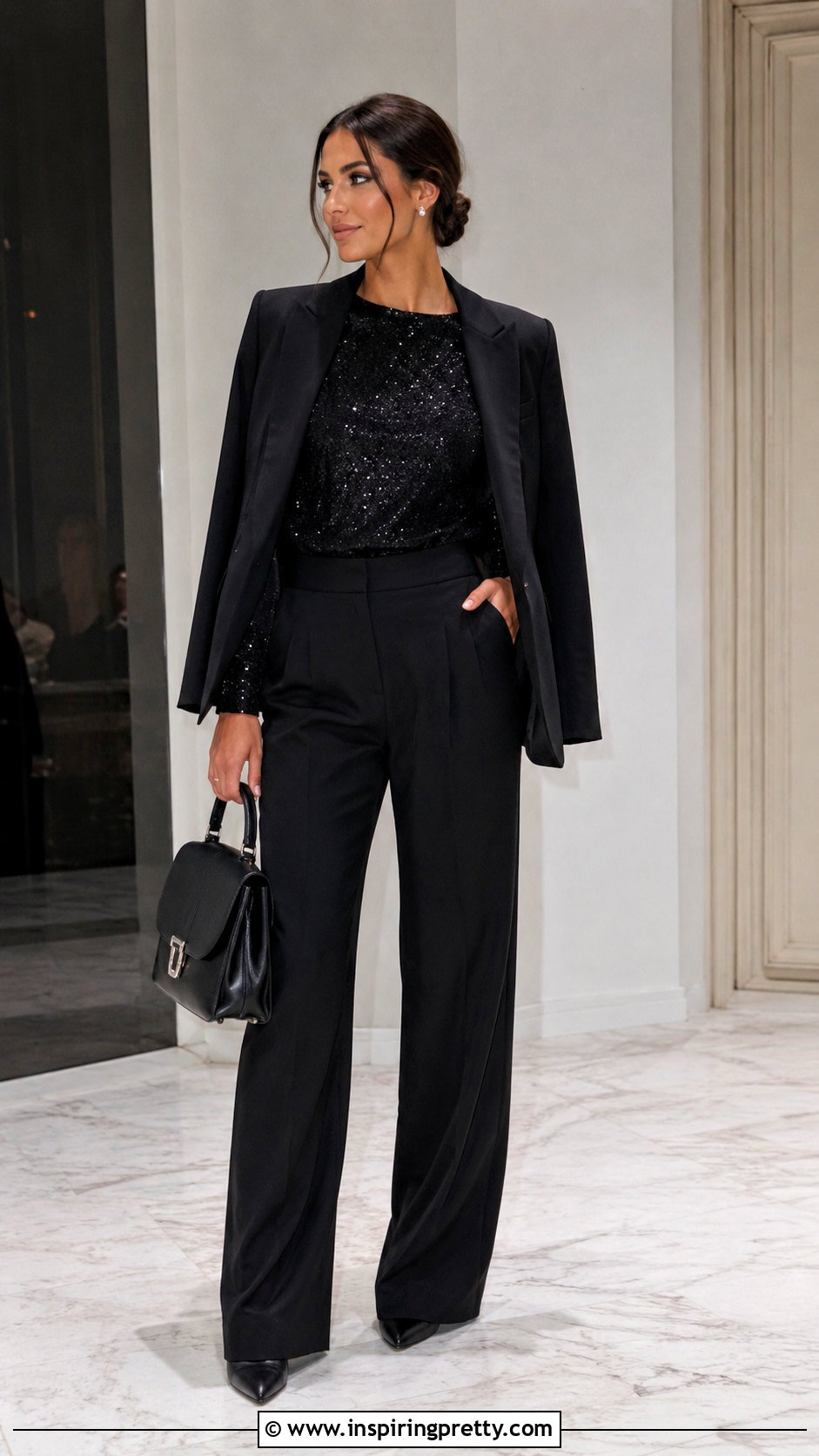 Sparkly Top With Monochrome Black Outfit - 50 sparkly tops outfit ideas