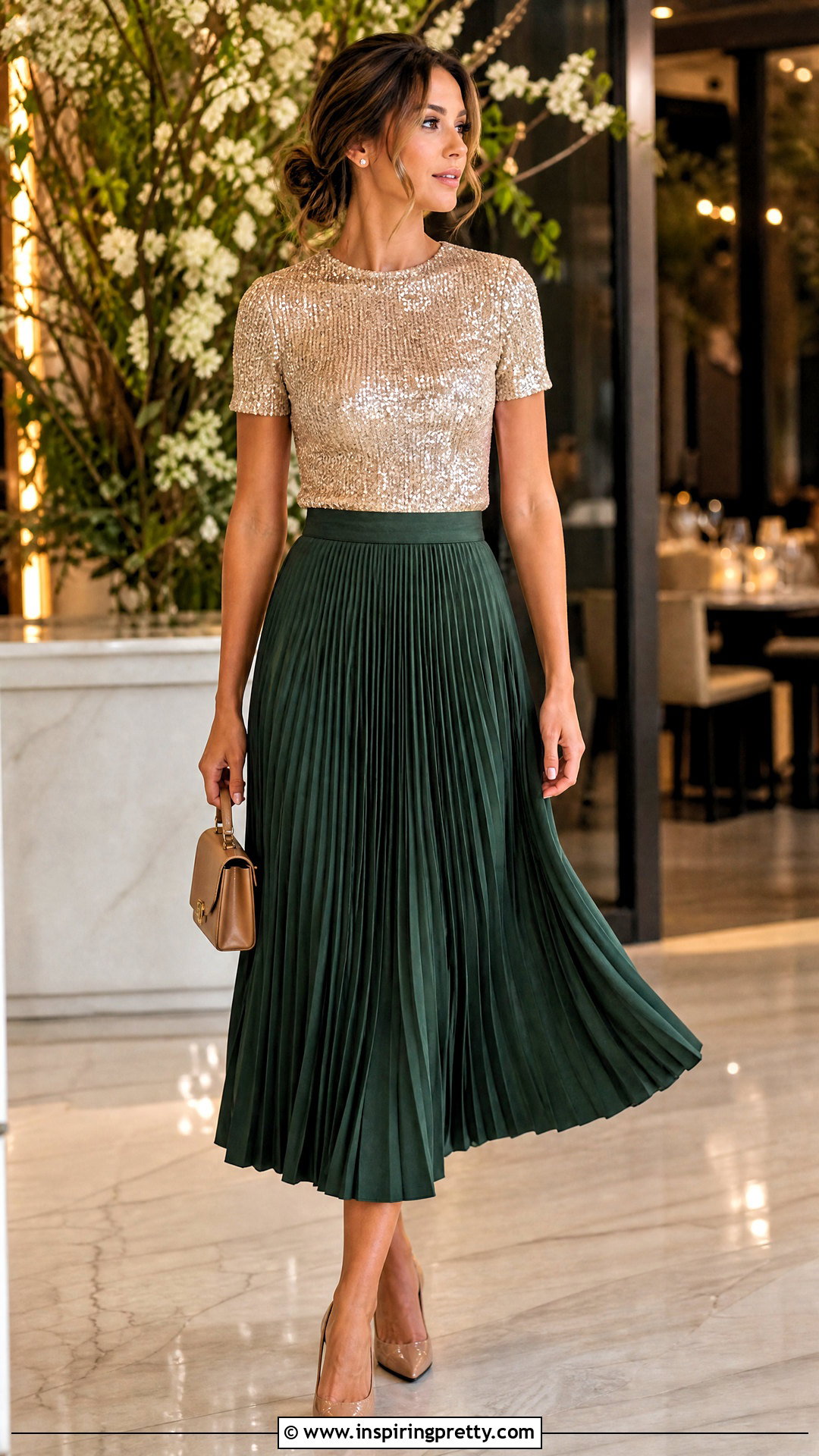 Sparkly Top With Pleated Midi Skirt - what to wear with sparkly top (25 ways)