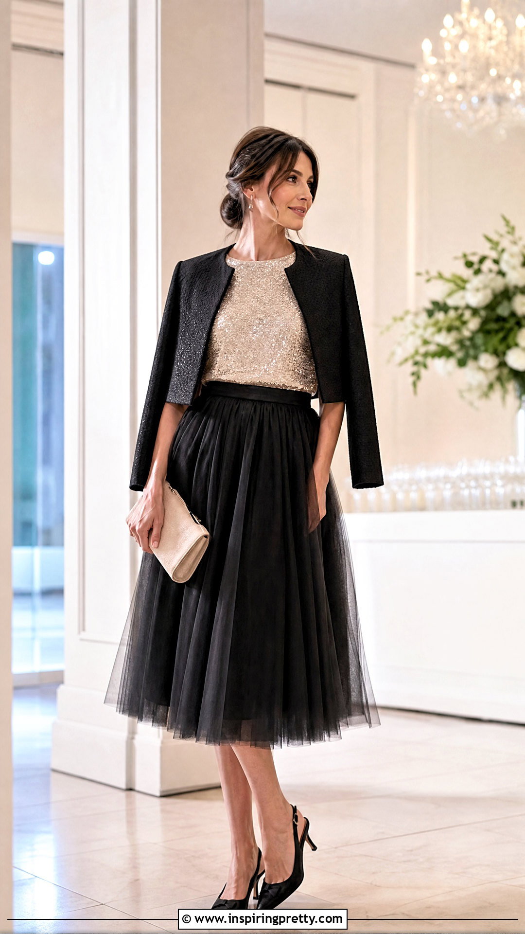 Sparkly Top With Tulle Midi Skirt - what to wear with sparkly top (25 ways)