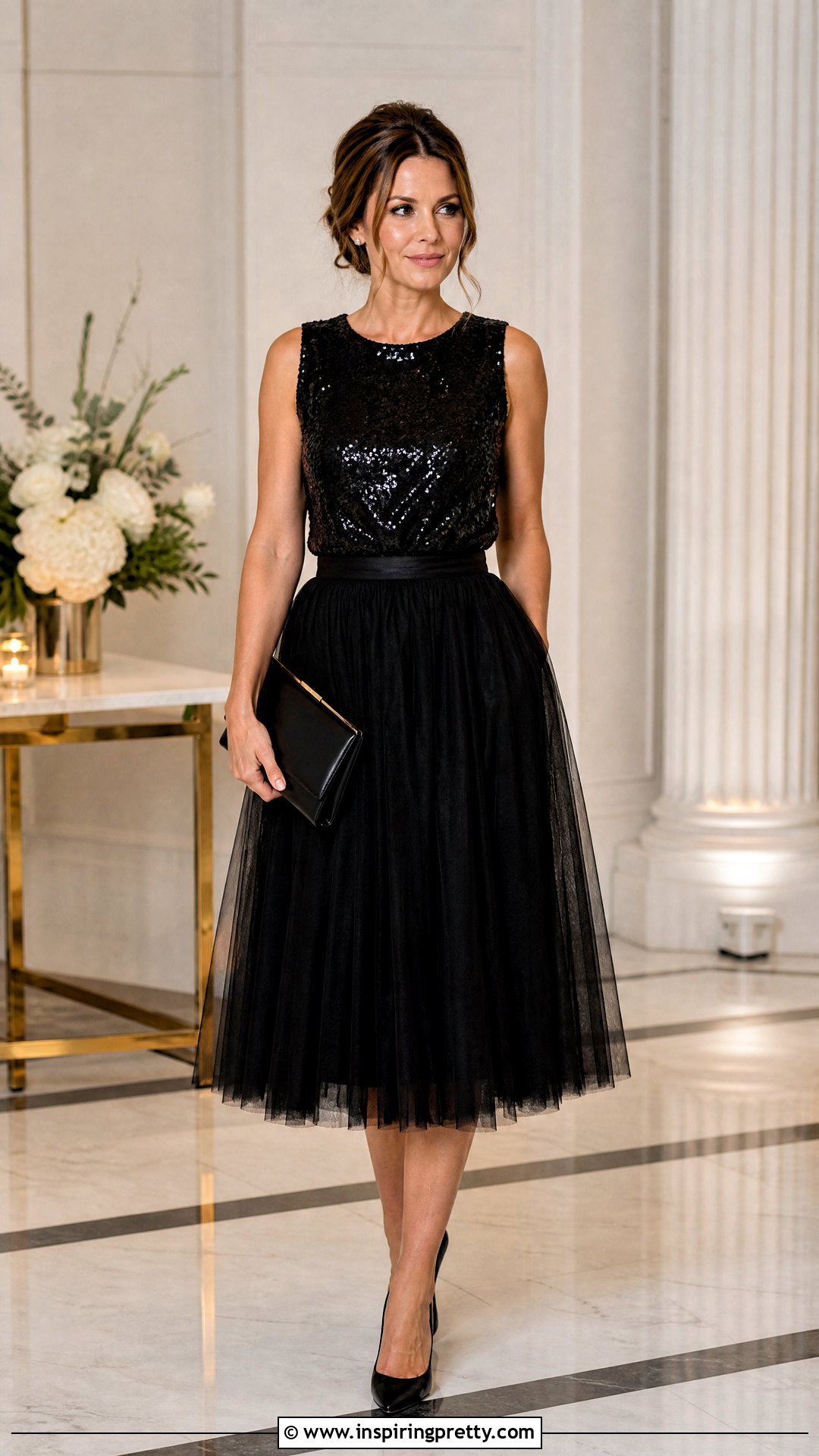 Sparkly Top With Tulle Midi Skirt - 50 sparkly top outfit ideas