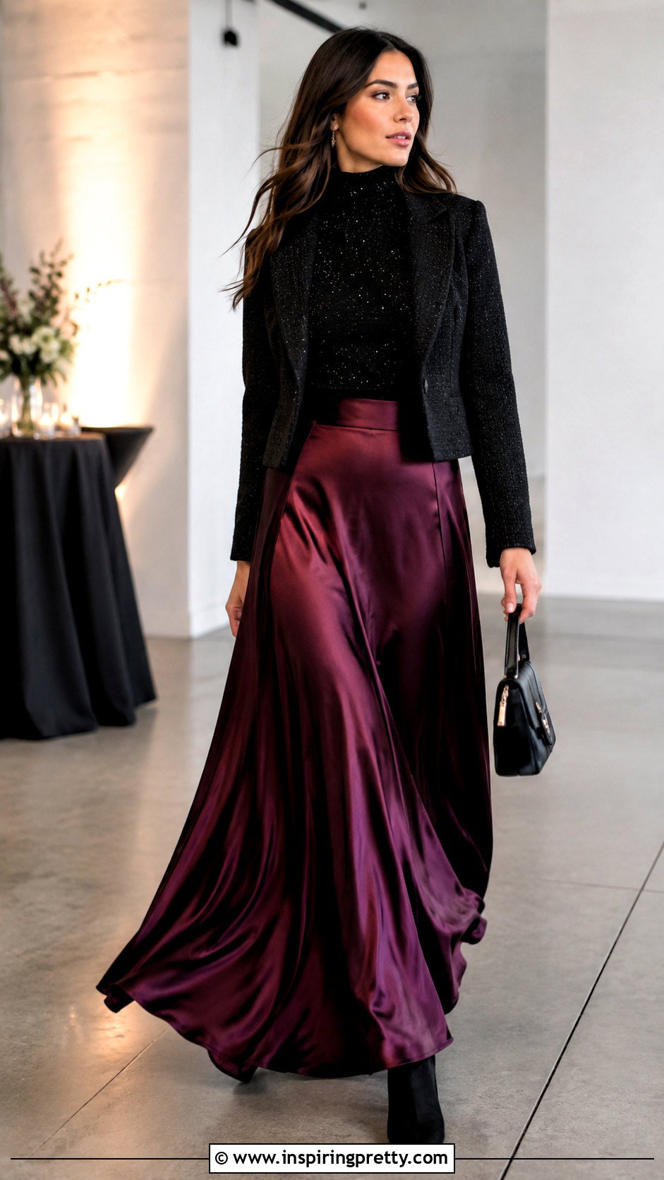 Sparkly Turtleneck Top With Maxi Skirt - 20 Sparkly Turtleneck Top outfit ideas