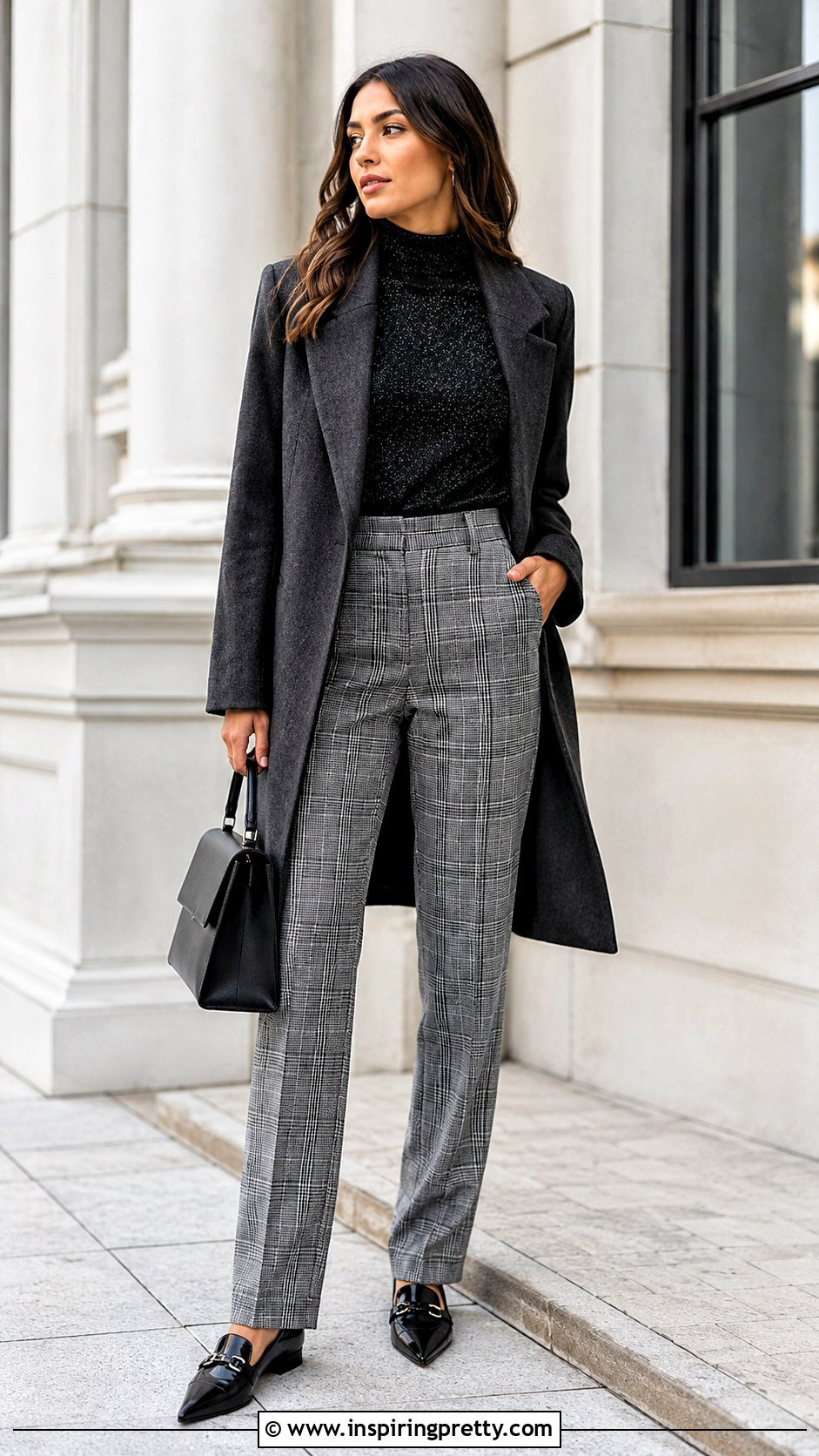 Sparkly Turtleneck Top With Plaid Trousers - 20 Sparkly Turtleneck Top outfit ideas