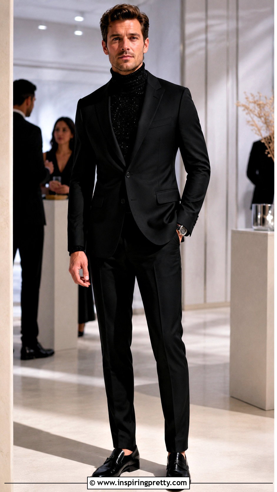 Sparkly Turtleneck With A Black Suit - 20 Mens Sparkly Tops
