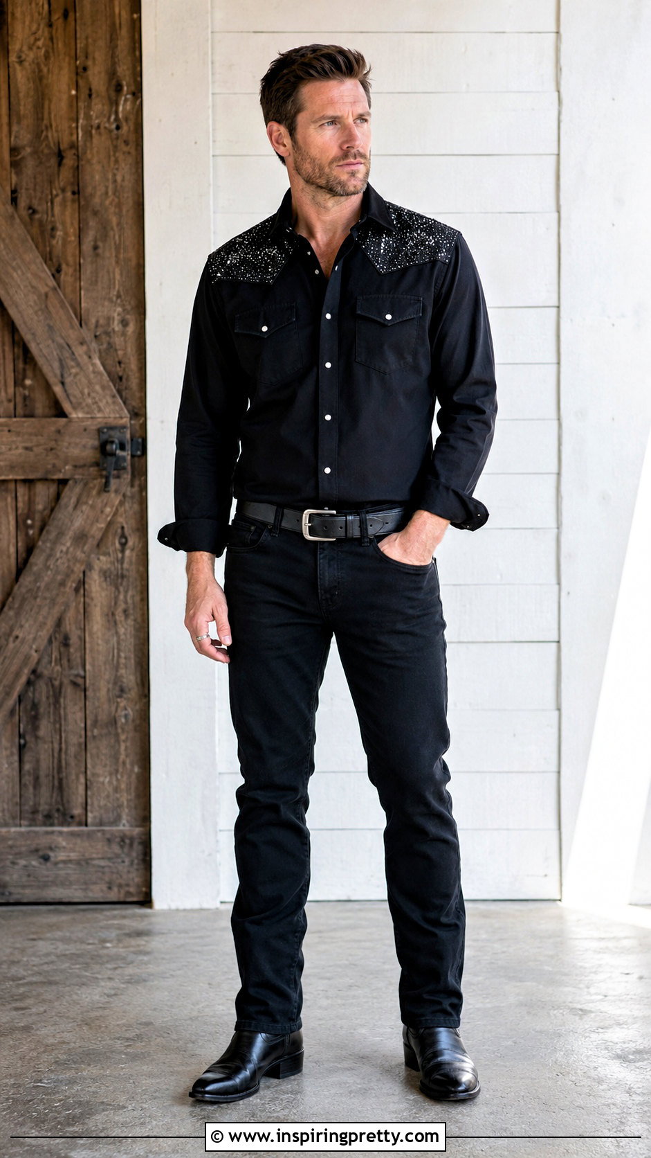 Sparkly Western Shirt With Black Denim - 20 Mens Sparkly Tops