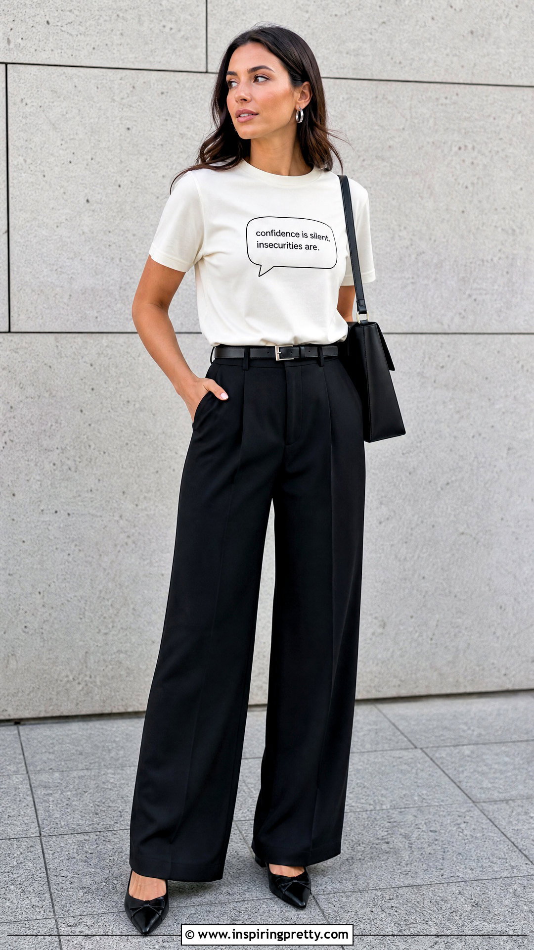 Speech Bubble Top With Black Wide Leg Pants - 20 Speech Bubble Top outfit ideas