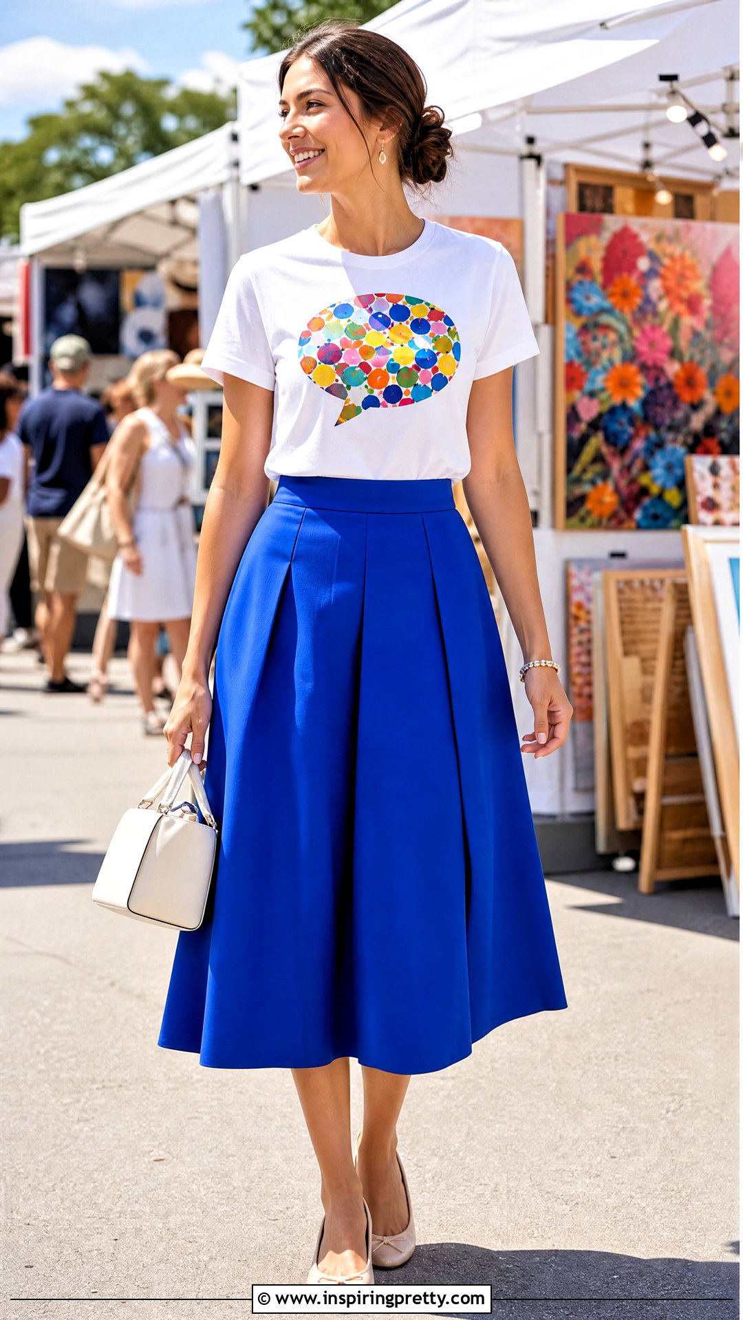 Speech Bubble Top With Colorful Midi Skirt - 20 Speech Bubble Top outfit ideas
