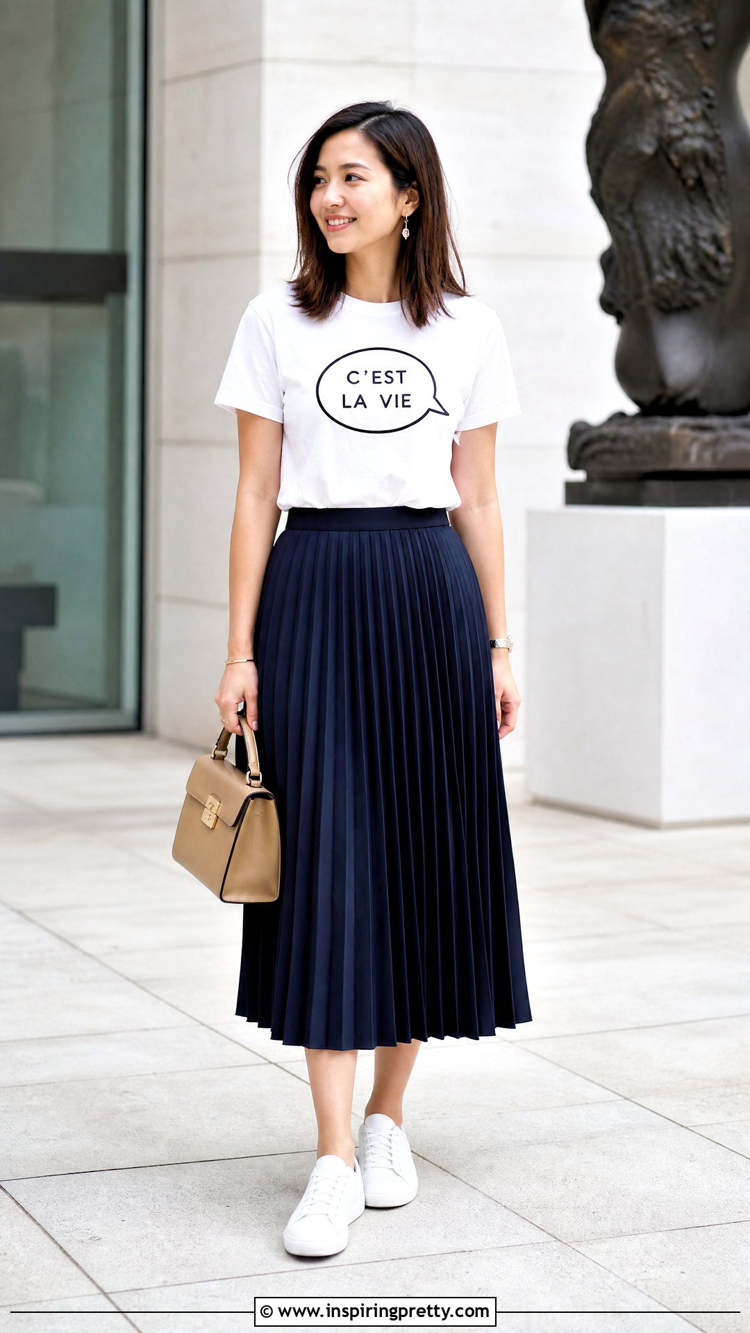 Speech Bubble Top With Pleated Midi Skirt - 20 Speech Bubble Top outfit ideas