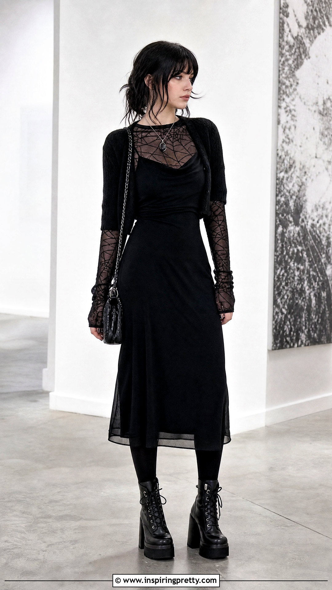 Spiderweb Mesh Emo Top With Slip Dress - 20 emo tops women