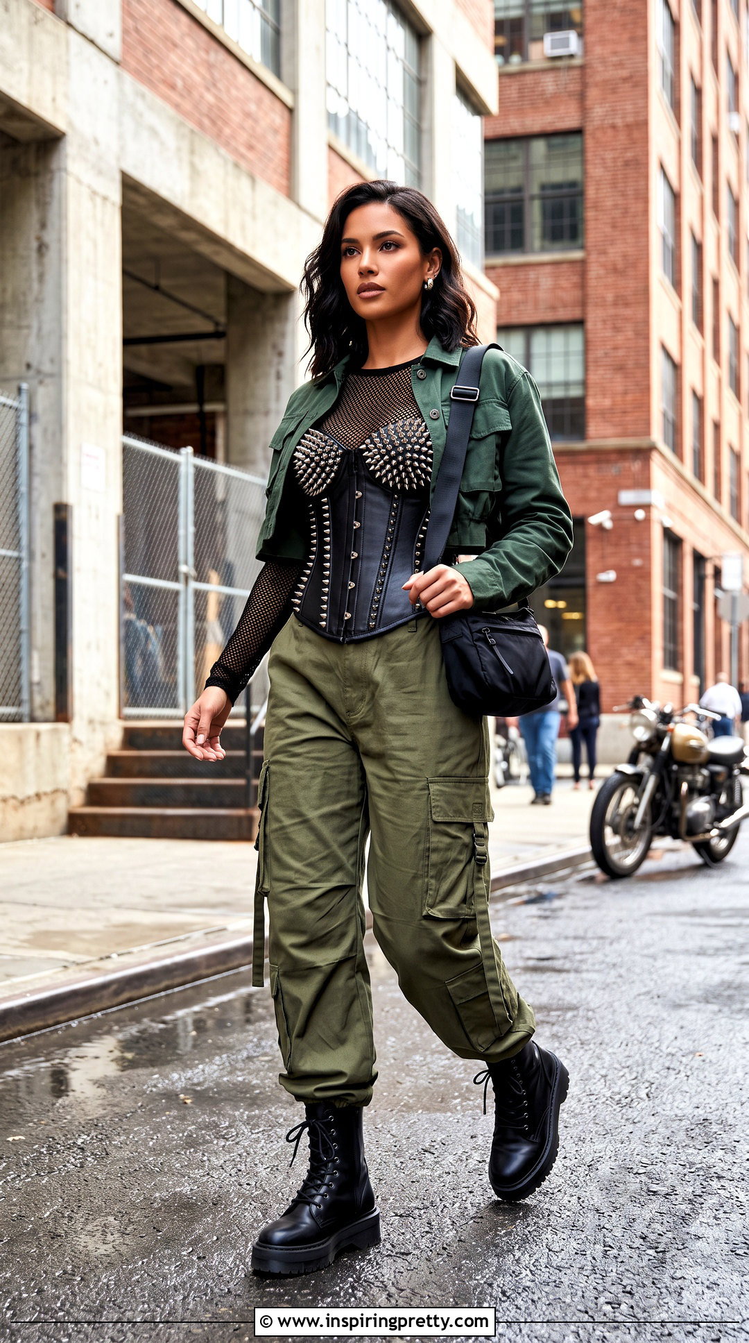 Spiked Corset Top With Cargo Pants - 25 spiked corset top outfit ideas