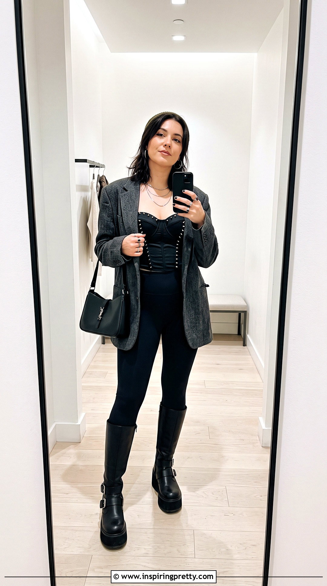 Spiked Corset Top With Leggings And Boots - 25 spiked corset top outfit ideas