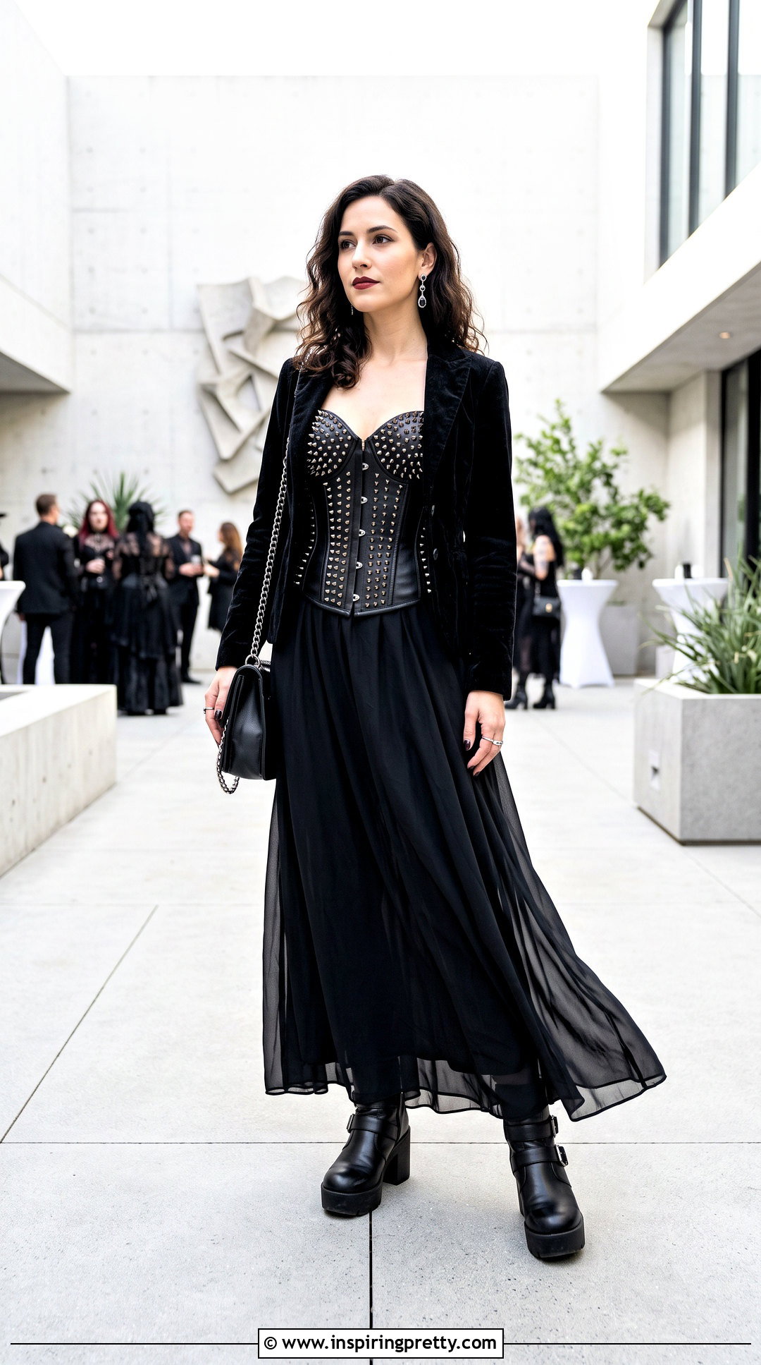 Spiked Corset Top With Maxi Skirt - 25 spiked corset top outfit ideas