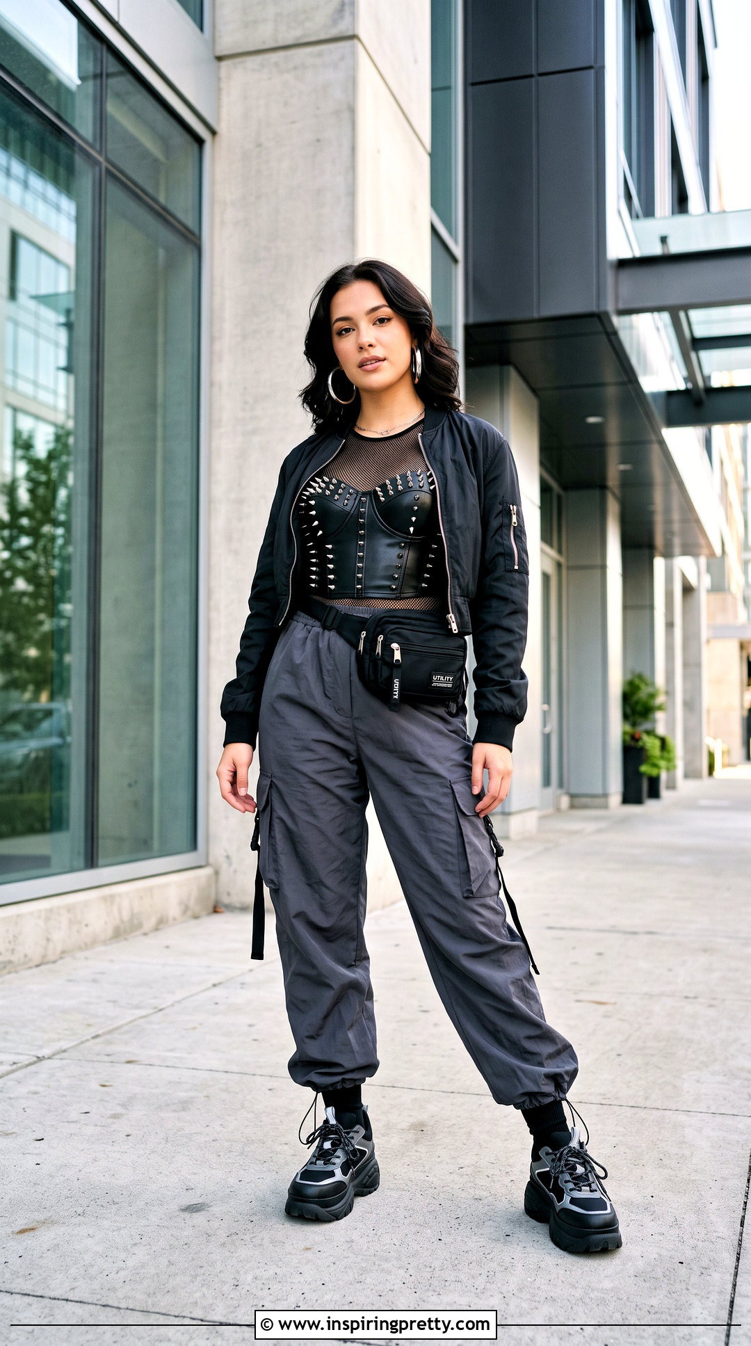 Spiked Corset Top With Parachute Pants - 25 spiked corset top outfit ideas