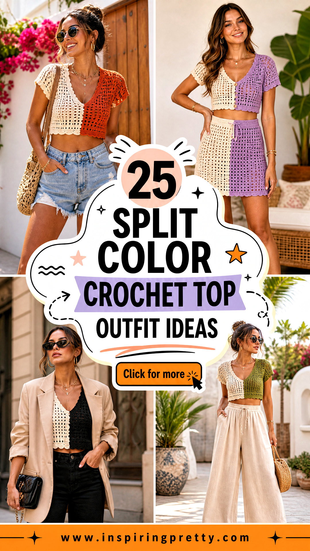 25 Split Color Crochet Top Outfit Ideas for Festival Style - 25 Split Color Crochet Top Outfit Ideas for Festival Style