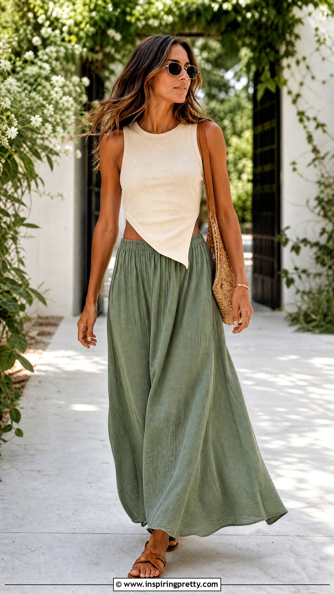 Split Side Tank Top With Flowing Maxi Skirt - 20 split side tank top outfit ideas