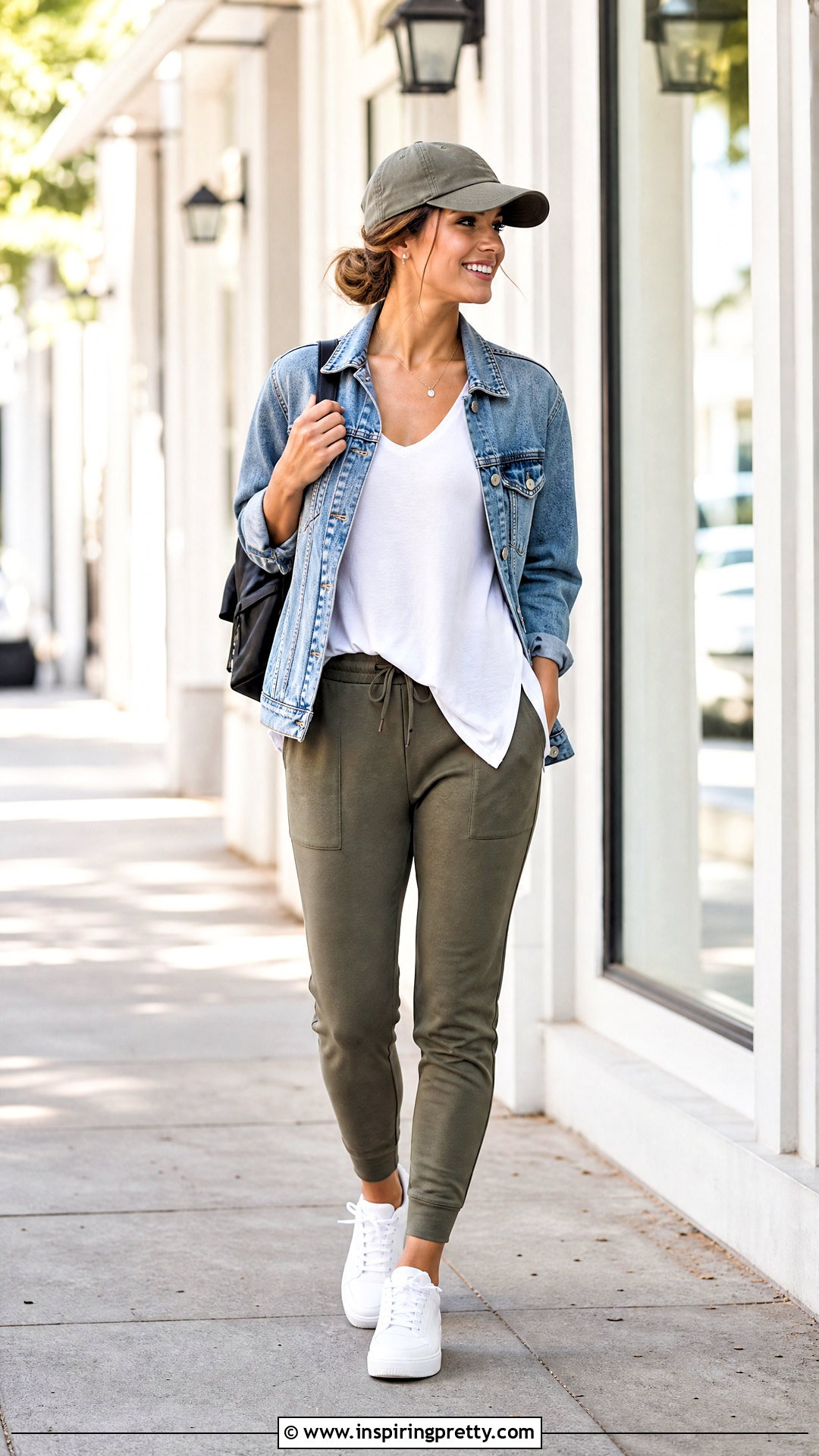 Split Side Tank Top With Joggers And Denim Jacket - 20 split side tank top outfit ideas