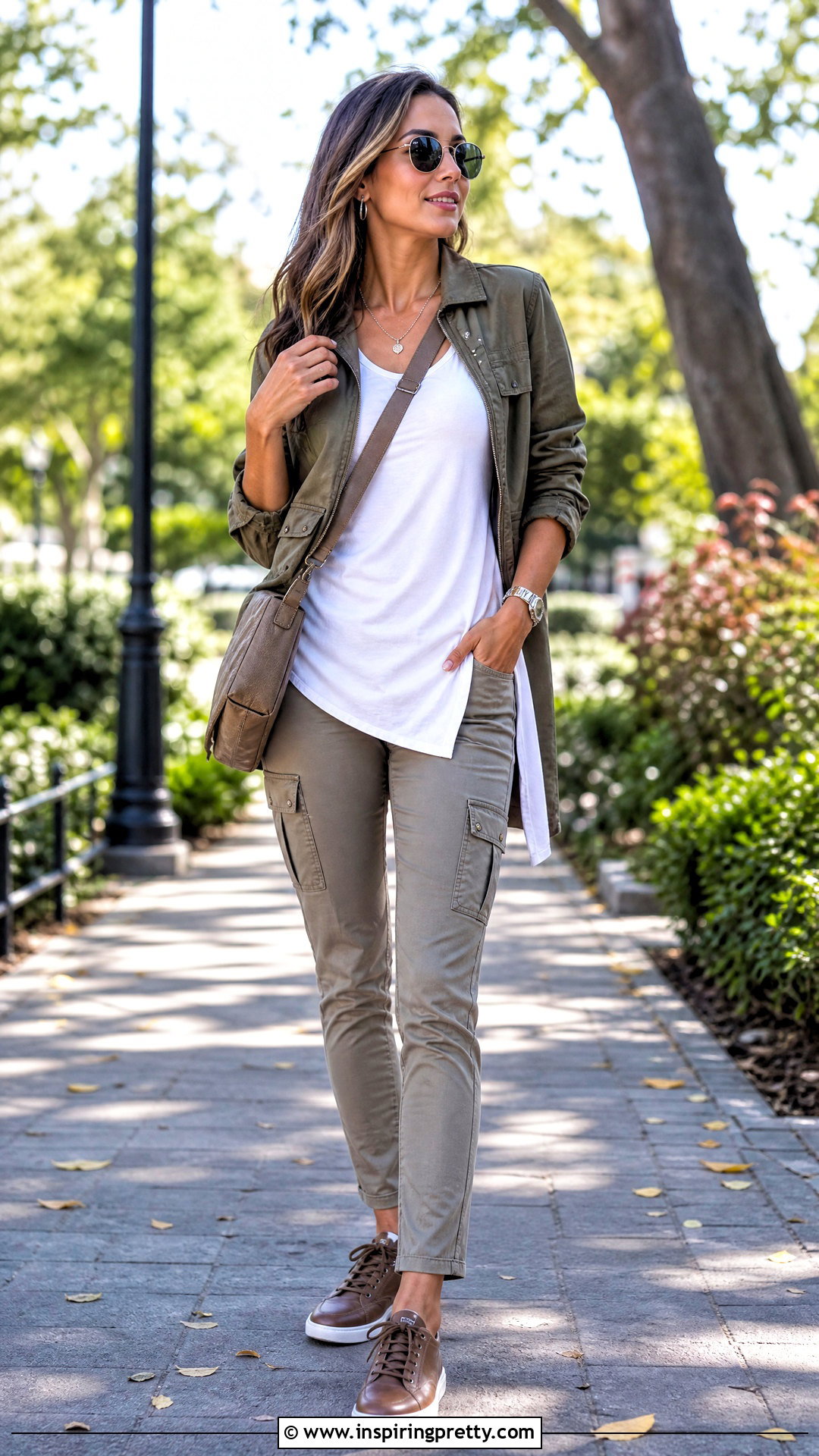 Split Side Tank Top With Slim Cargo Pants And Utility Jacket - 20 split side tank top outfit ideas
