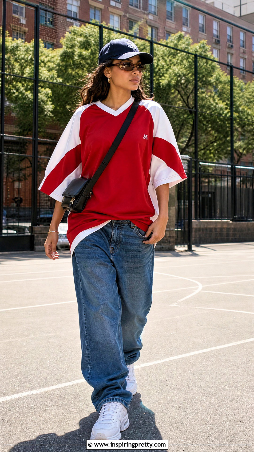 Sports Jersey Top With Baggy Jeans - 50 2000 tops outfit ideas