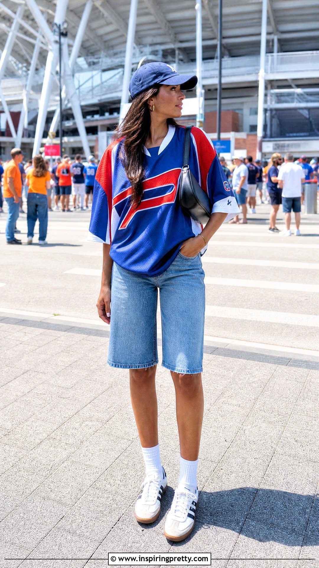 Sports Jersey Top With Denim Shorts - 50 summer top outfit ideas