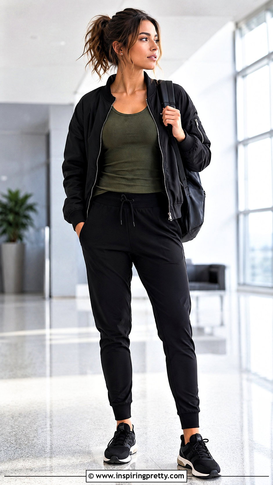 Sports Tank Top With Joggers And Bomber Jacket - 20 sports tank top outfit ideas