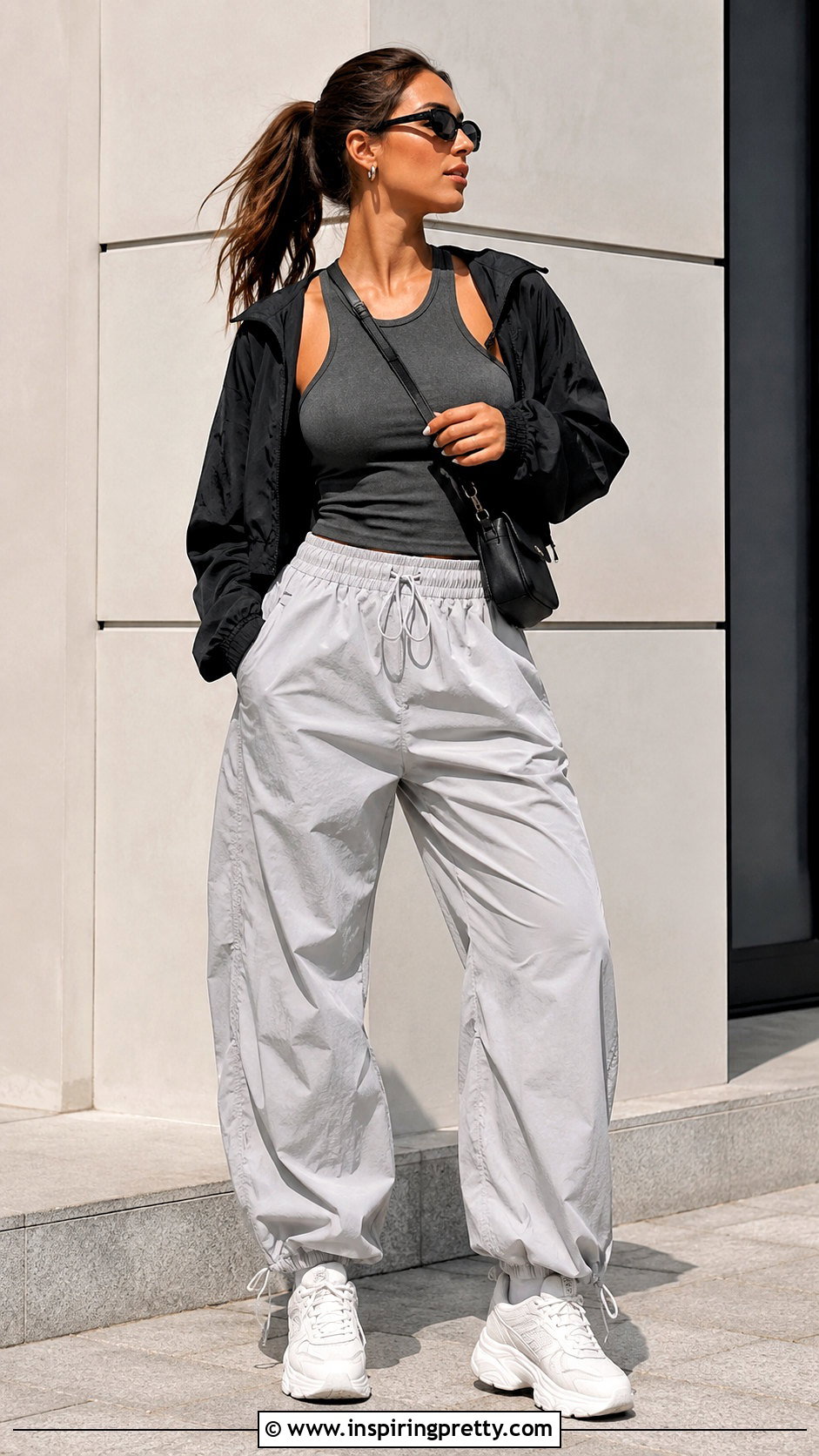 Sports Tank Top With Parachute Pants - 20 sports tank top outfit ideas