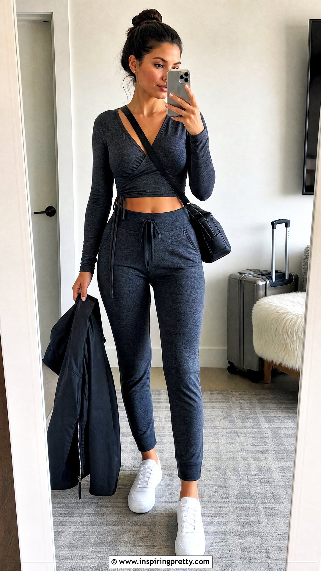 Sporty DIY Wrap Crop Top With Joggers - 25 Diy Wrap Crop Top outfit ideas