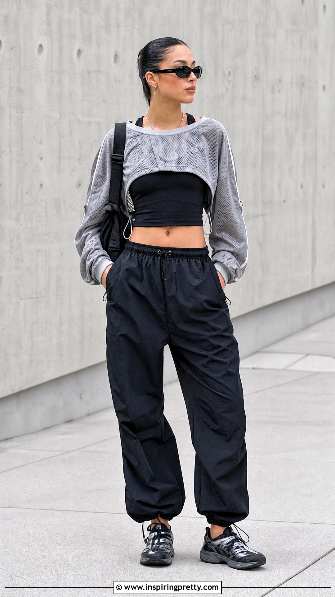 Sporty Mesh Top With Parachute Pants - 20 Sporty Mesh Design Top outfit ideas