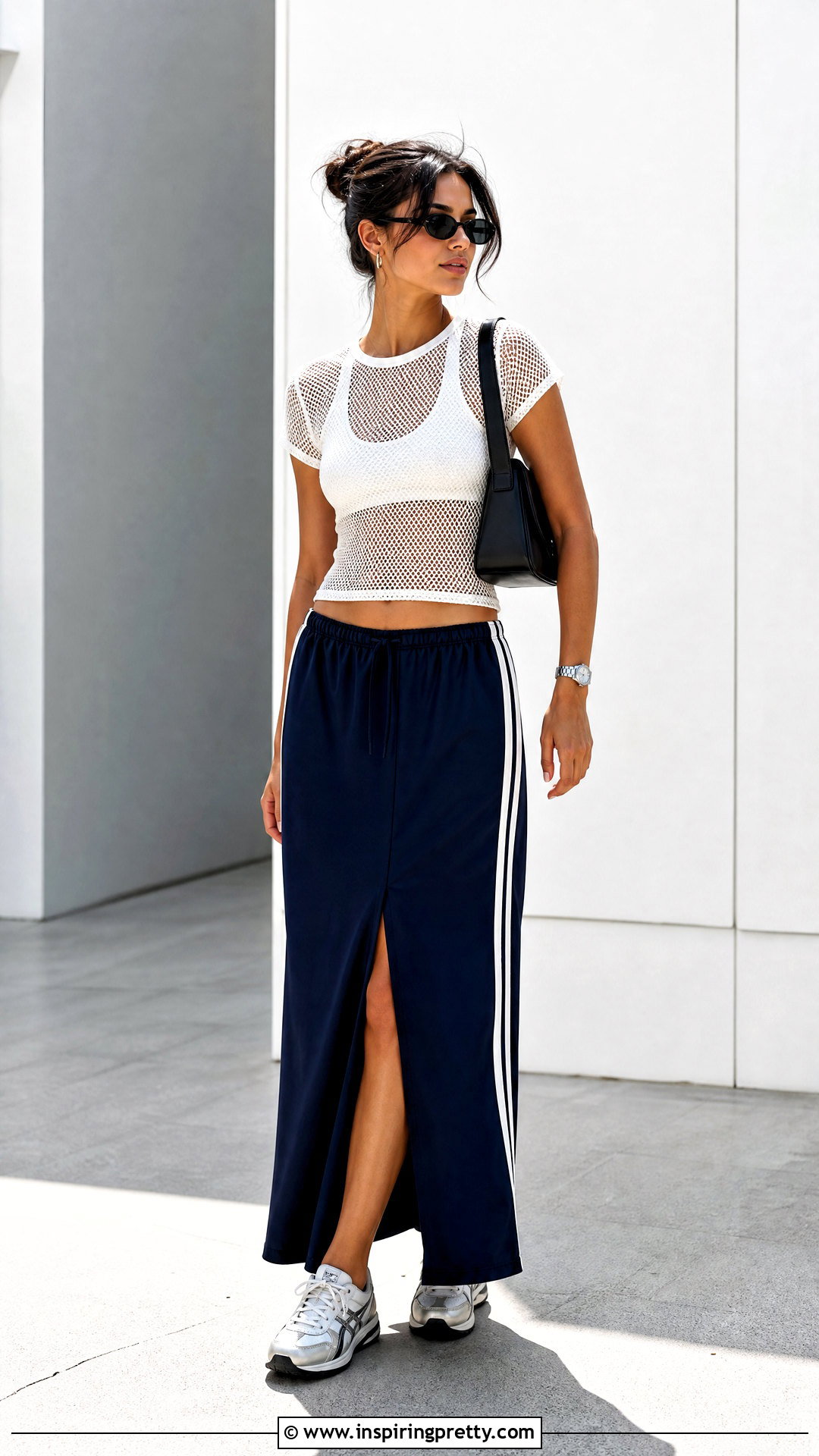 Sporty Mesh Top With Track Skirt - 20 Sporty Mesh Design Top outfit ideas