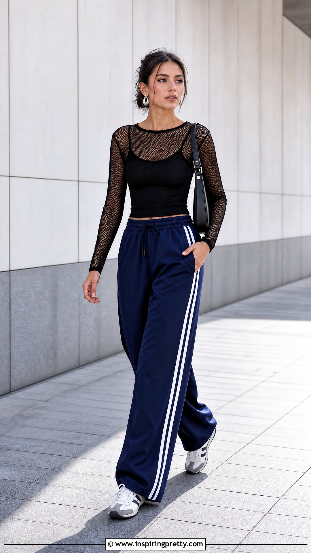 Sporty Mesh Top With Wide Leg Track Pants - 20 Sporty Mesh Design Top outfit ideas