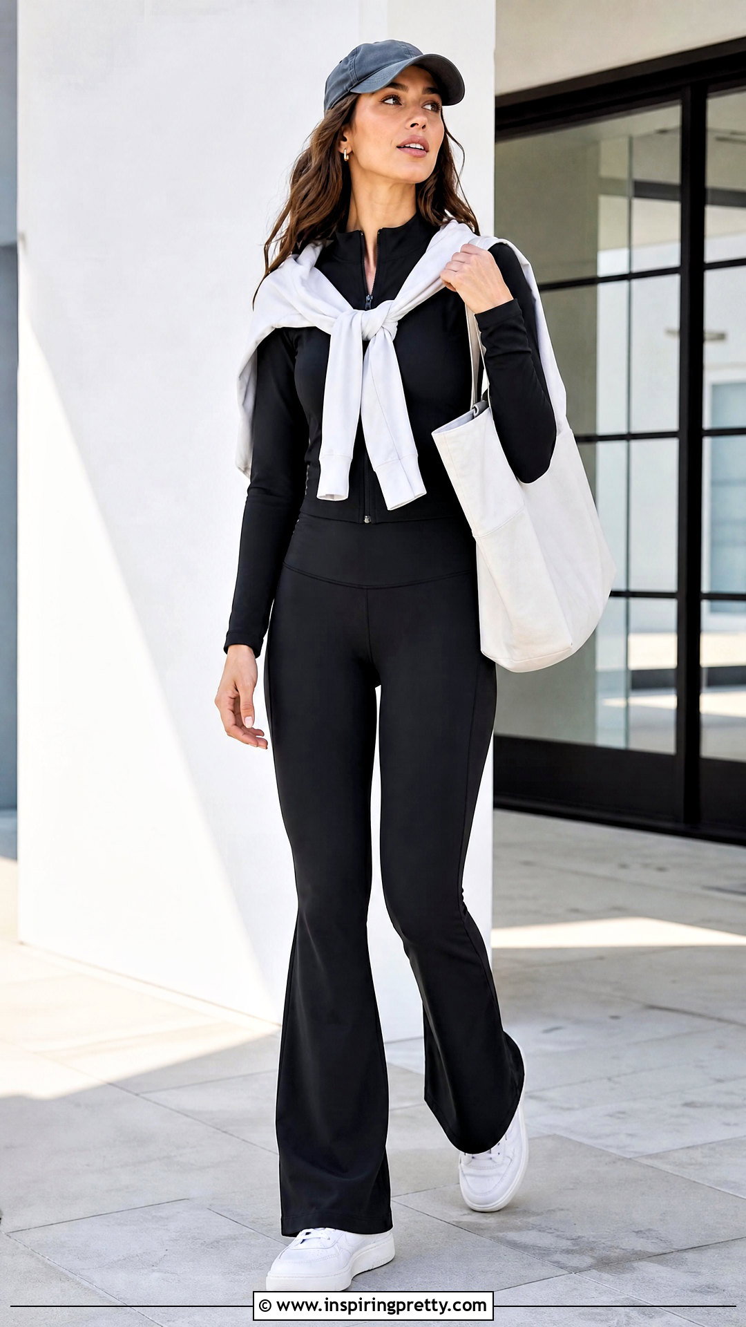 Sporty Zip Top With Flare Leggings - 50 cute top outfit ideas