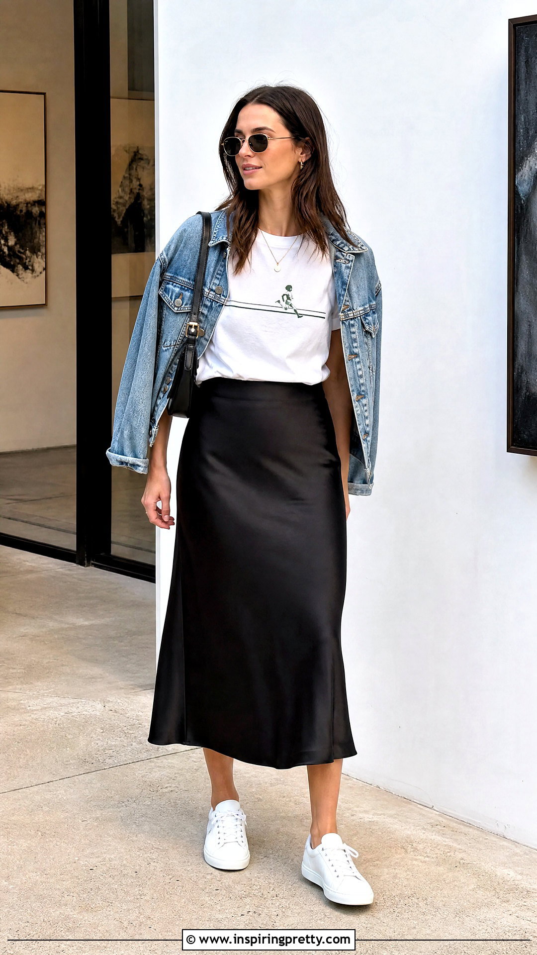 Sporty and Rich Graphic T Shirt With Satin Midi Skirt - 20 sporty and rich tops outfit ideas