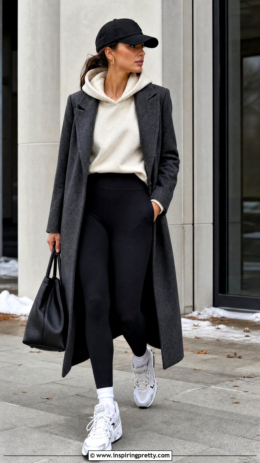 Sporty and Rich Hoodie With Leggings And Wool Coat - 20 sporty and rich tops outfit ideas