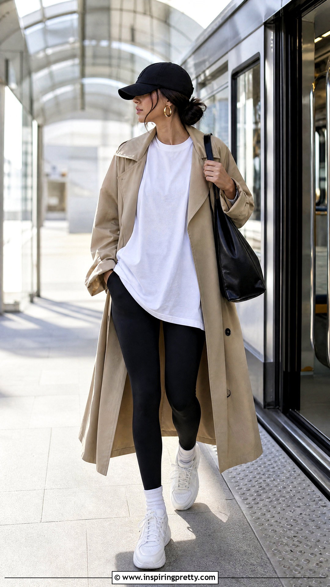 Sporty and Rich Oversized T Shirt With Leggings And Trench Coat - 20 sporty and rich tops outfit ideas