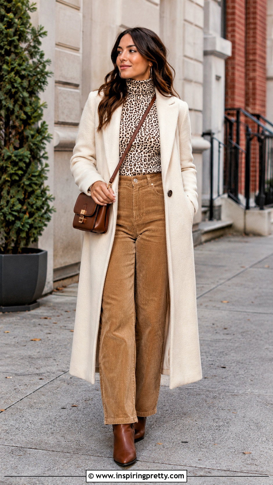 Spotted Turtleneck With Corduroy Pants - 25 Spotted Tops outfit ideas