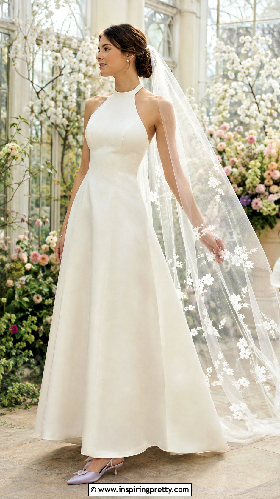 Spring Halter Wedding Dress With Floral Veil - 50 halter top wedding dress outfit ideas