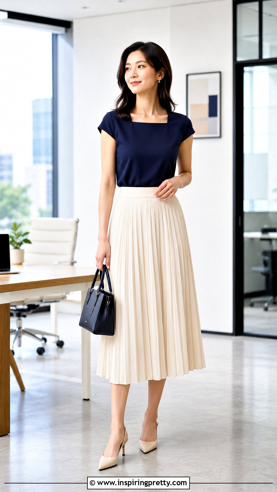 Square Neck Blouse With Midi Skirt - 50 corporate tops blouses